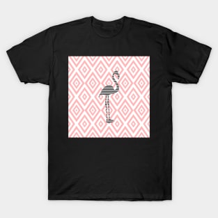 Abstract geometric pattern - pink and white - black flamingo T-Shirt